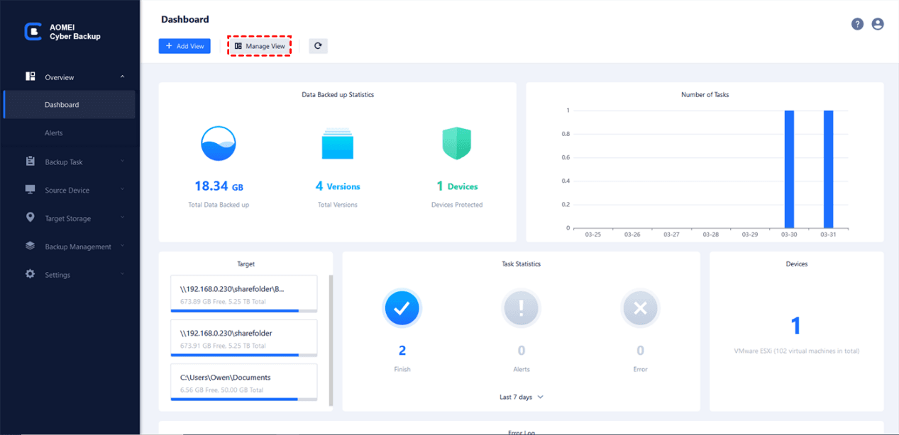 dashboard manage view